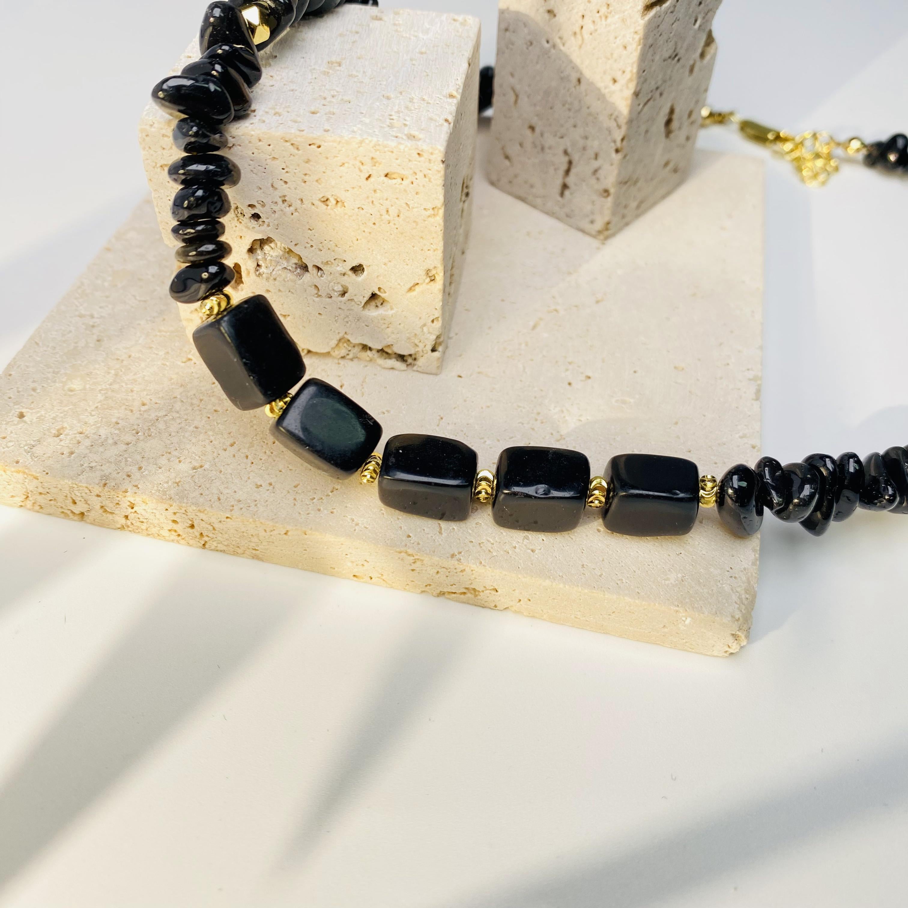 Negative Energy Protection Irregular Onyx Necklace Crystal Nova